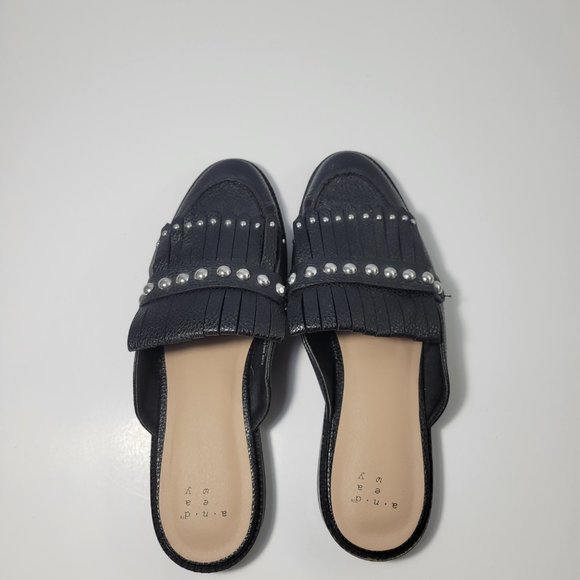 A New Day Women's Black Karoline Studded Fringe Backless Loafer Mules Size 6 - Picture 6 of 10